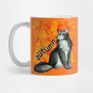 A black and white cat for Autumn Mug